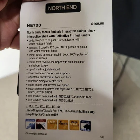 North End Apparel Interactive Colour Block Shell, Large, Black/Graphite/Red - Picture 9 of 10